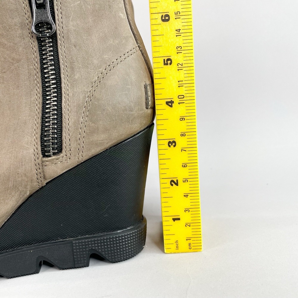 Sorel Boots Womens 7 Joan Uptown Zip Wedge Booties Distressed Gray Leather Heels - Picture 5 of 12